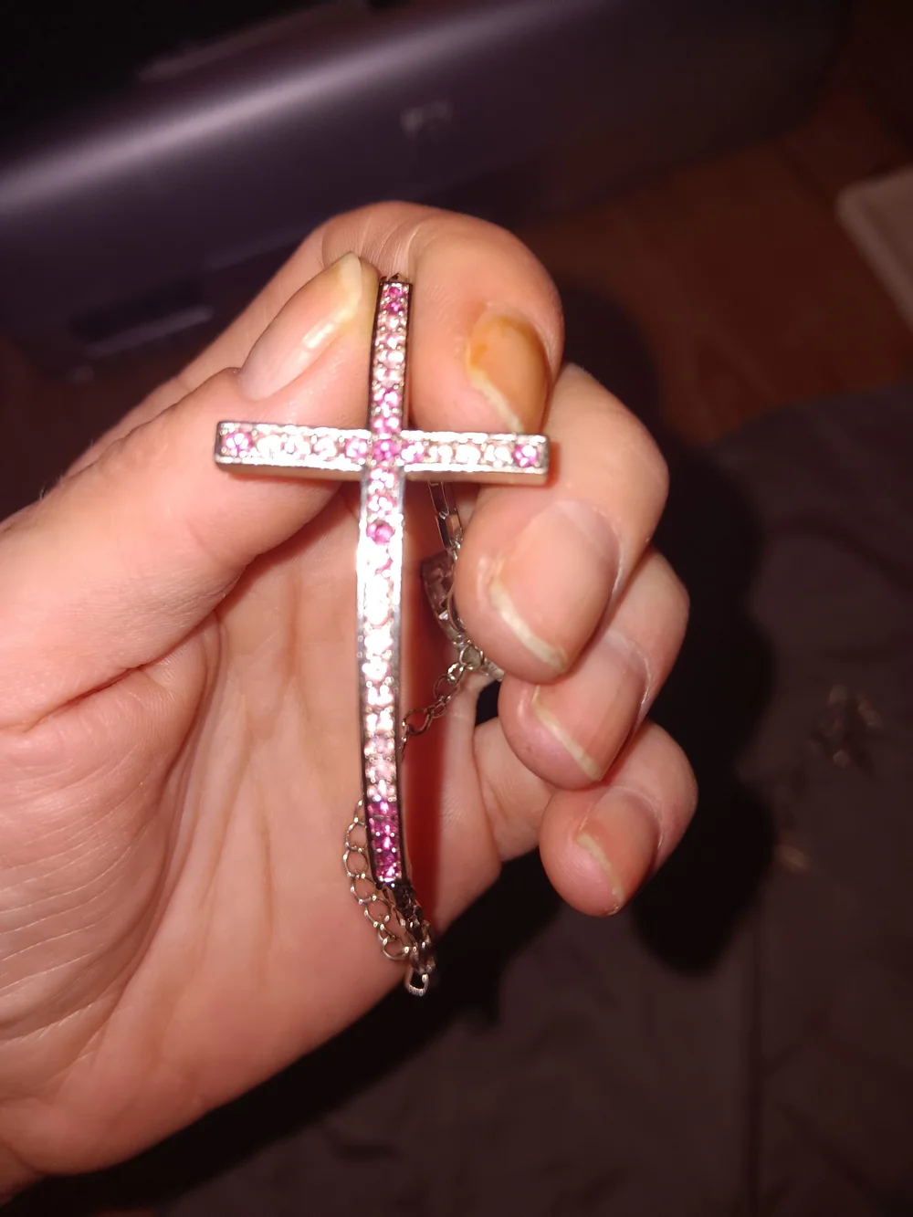 Pink Crystal Cross Bracelet